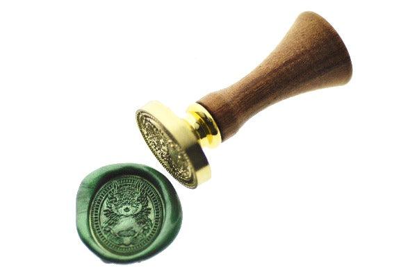 Squirrel Portrait Wax Seal Stamp - Backtozero B20 - acorn, Animal, Animal Lover, Green, Metallic Green, oval, Portrait, Signature, signaturehandle, Squirrel, Woodland Animal