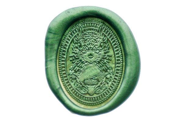 Squirrel Portrait Wax Seal Stamp - Backtozero B20 - acorn, Animal, Animal Lover, Green, Metallic Green, oval, Portrait, Signature, signaturehandle, Squirrel, Woodland Animal