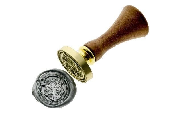 Wild Boar Portrait Wax Seal Stamp - Backtozero B20 - Animal, Animal Lover, boar, metallic pewter, oval, pig, Portrait, Signature, signaturehandle, wild pig