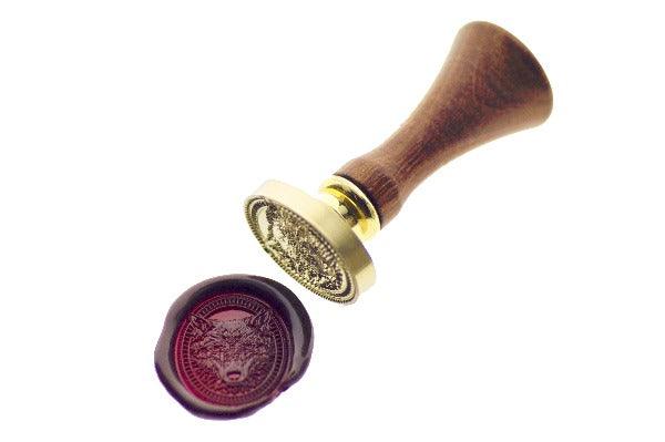 Wolf Portrait Wax Seal Stamp - Backtozero B20 - Animal, Animal Lover, Deep Red, oval, Portrait, Signature, signaturehandle, wolf