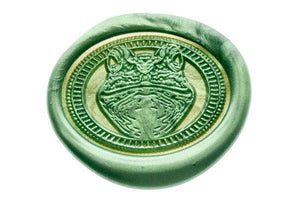 Frog Portrait Wax Seal Stamp - Backtozero B20 - Animal, Animal Lover, frog, Green, Metallic Green, oval, Portrait, Signature, signaturehandle