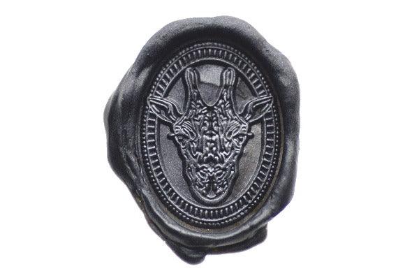 Giraffe Portrait Wax Seal Stamp - Backtozero B20 - Animal, Animal Lover, black, metallic black, oval, Portrait, Signature, signaturehandle