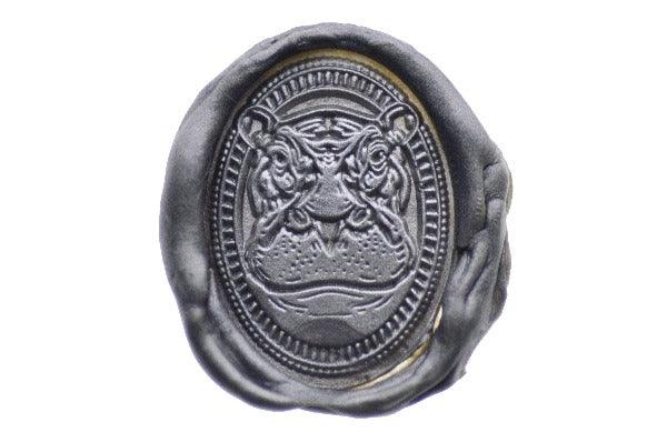 Hippo Portrait Wax Seal Stamp - Backtozero B20 - Animal, Animal Lover, black, metallic black, oval, Portrait, Signature, signaturehandle