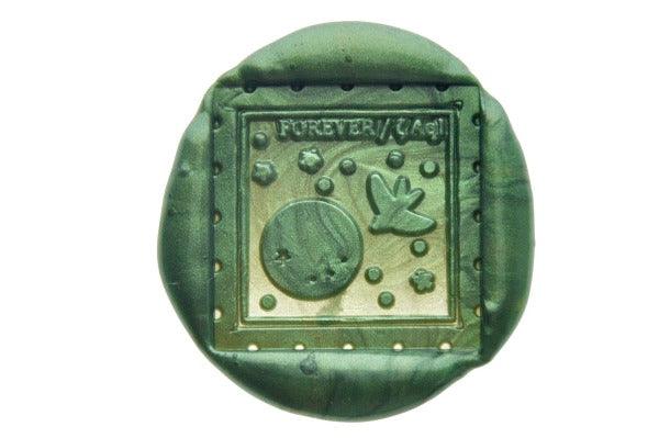 Interstellar Post Wax Seal Stamp Designed by Ame - Backtozero B20 - ameruu, Bird, collaboration, Green, Metallic Green, moon, postal, postal stamp, signaturehandle, square, star, Stars