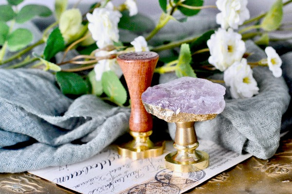OOAK Gold-Plated Amethyst Wax Seal Handle - Backtozero B20 - Amethyst, crystal, gold plated, handle, quartz