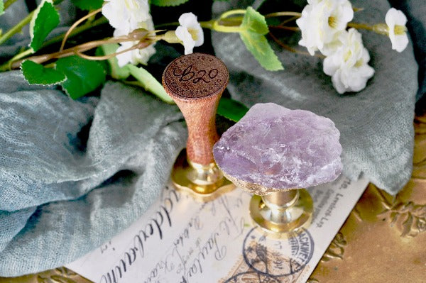 OOAK Gold-Plated Amethyst Wax Seal Handle - Backtozero B20 - Amethyst, crystal, gold plated, handle, quartz