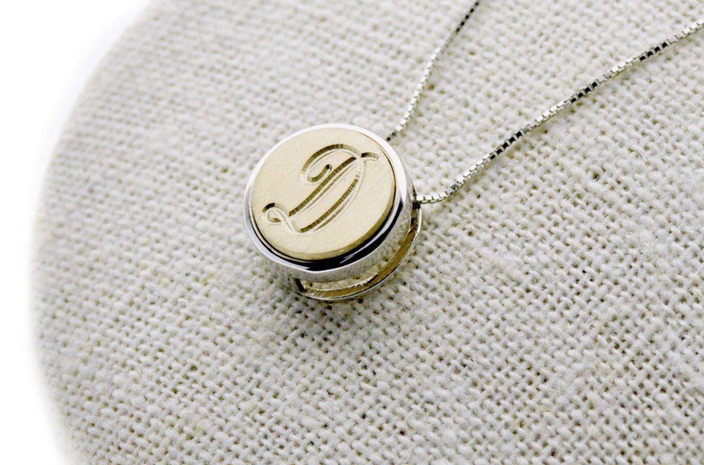 Line Initial Floating Signet Necklace - Backtozero B20 - 1 initial, 12mm, 12mm necklace, 1initial, bead, brass, charm, floating, Leaf, minimal, minimalnecklace, necklace, One Initial, Personalized, signet, signet necklace, silver