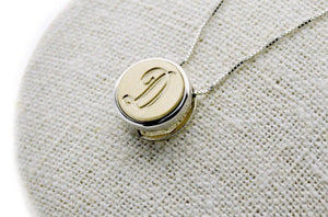 Line Initial Floating Signet Necklace - Backtozero B20 - 1 initial, 12mm, 12mm necklace, 1initial, bead, brass, charm, floating, Leaf, minimal, minimalnecklace, necklace, One Initial, Personalized, signet, signet necklace, silver
