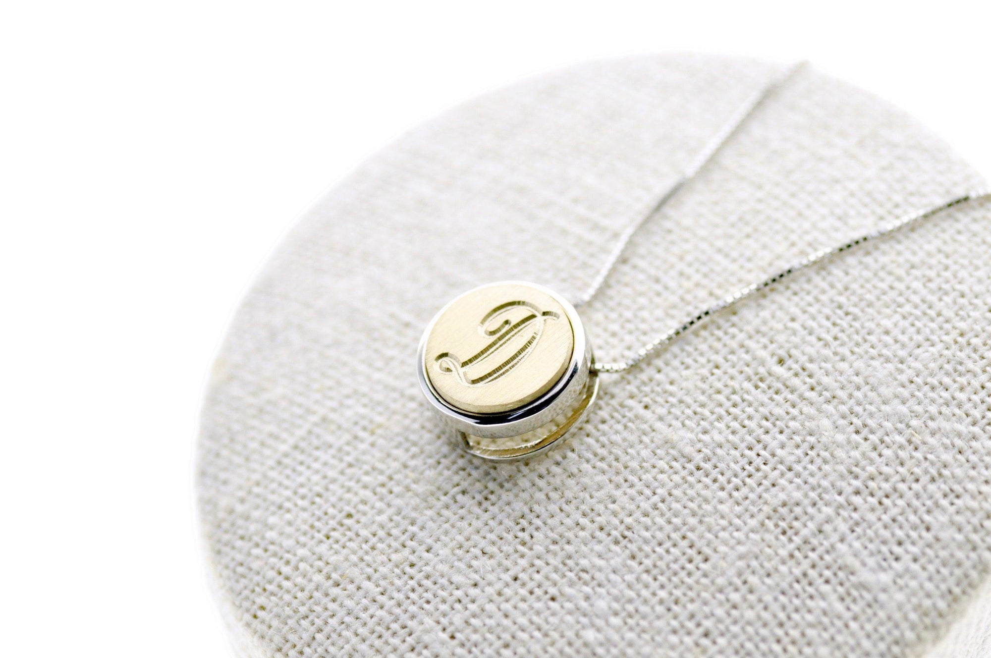 Line Initial Floating Signet Necklace - Backtozero B20 - 1 initial, 12mm, 12mm necklace, 1initial, bead, brass, charm, floating, Leaf, minimal, minimalnecklace, necklace, One Initial, Personalized, signet, signet necklace, silver