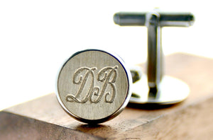 Line Double Initial Signet Cufflinks - Backtozero B20 - 14mm, 2 initials, 2initials, brass, cufflinks, Custom, double, Double Initials, him, monogram, Personalized, signet, stainless steel, Two initials, Wedding