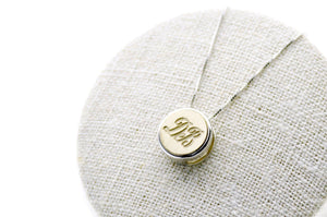 Line Double Initial Floating Signet Necklace - Backtozero B20 - 12mm, 12mm necklace, 2 initials, 2initials, bead, brass, charm, double, Double Initials, floating, minimal, minimalnecklace, necklace, Personalized, signet, signet necklace, silver, Two initials, Wedding