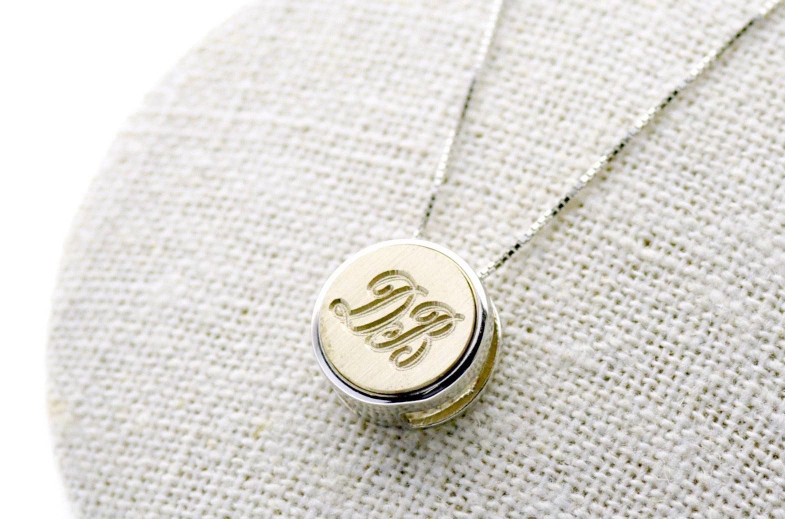 Line Double Initial Floating Signet Necklace - Backtozero B20 - 12mm, 12mm necklace, 2 initials, 2initials, bead, brass, charm, double, Double Initials, floating, minimal, minimalnecklace, necklace, Personalized, signet, signet necklace, silver, Two initials, Wedding
