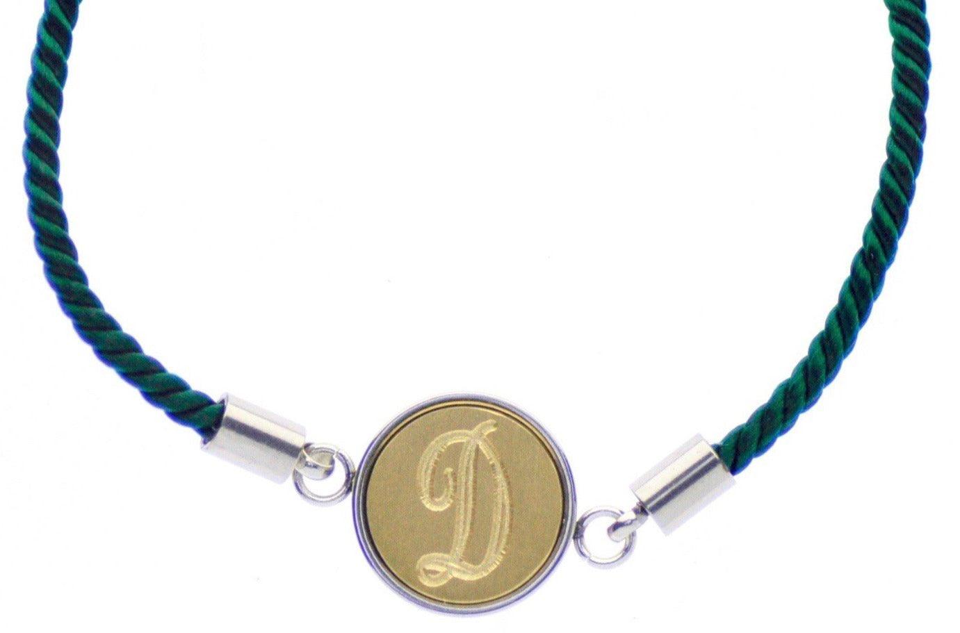 Line Initial Signet Bracelet - Backtozero B20 - 1 initial, 10mm, 12mm, 1initial, adjustable, bracelet, brass, cord, cord bracelet, Custom, green, minimal, One Initial, Personalized, royal blue, signet, signet bracelet, stainless steel, twist cord