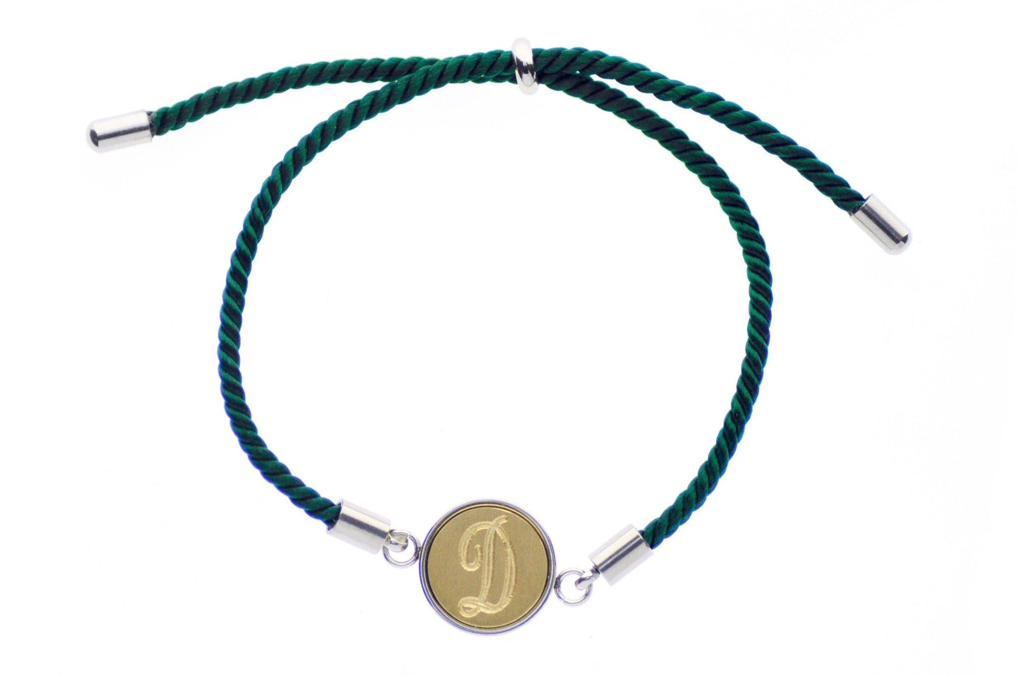 Line Initial Signet Bracelet - Backtozero B20 - 1 initial, 10mm, 12mm, 1initial, adjustable, bracelet, brass, cord, cord bracelet, Custom, green, minimal, One Initial, Personalized, royal blue, signet, signet bracelet, stainless steel, twist cord