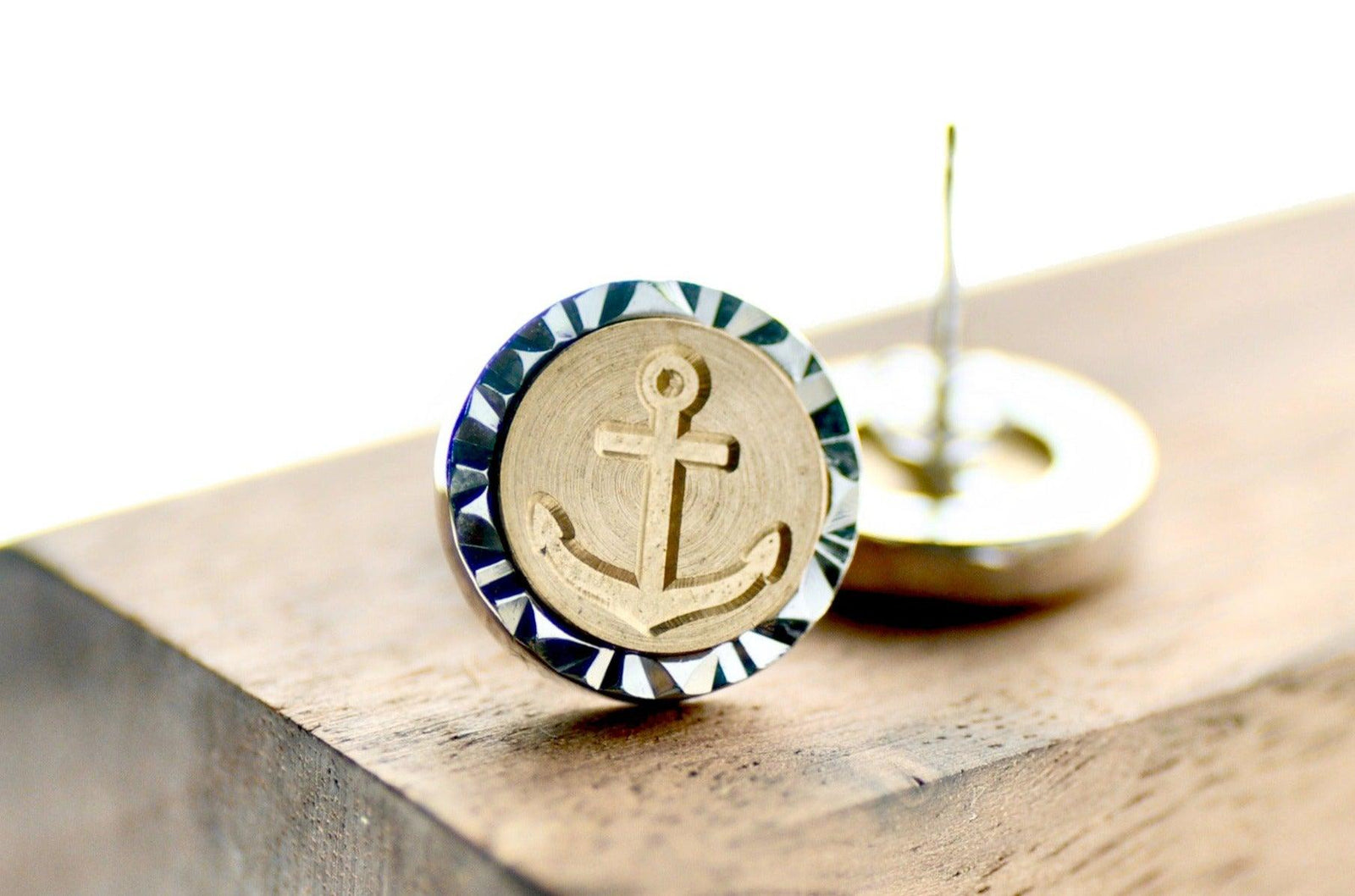 Anchor Geo Signet Earrings - Backtozero B20 - brass, earrings, geo, geoearrings, Nautical, signet, silver, stud, stud earrings
