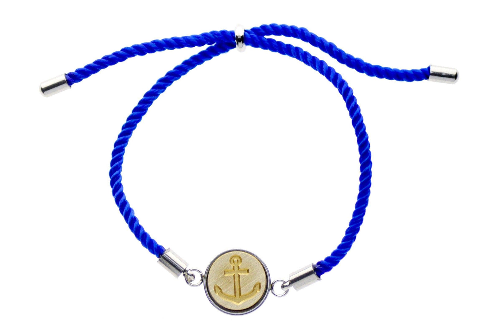 Anchor Signet Bracelet - Backtozero B20 - 10mm, 12mm, adjustable, anchor, blue, bracelet, brass, cord, cord bracelet, minimal, Nautical, royal blue, signet, signet bracelet, stainless steel, twist cord