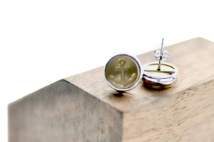 Anchor Minimal Signet Earrings - Backtozero B20 - anchor, brass, earrings, minimal, minimalearrings, nautical, signet, silver, stud, stud earrings