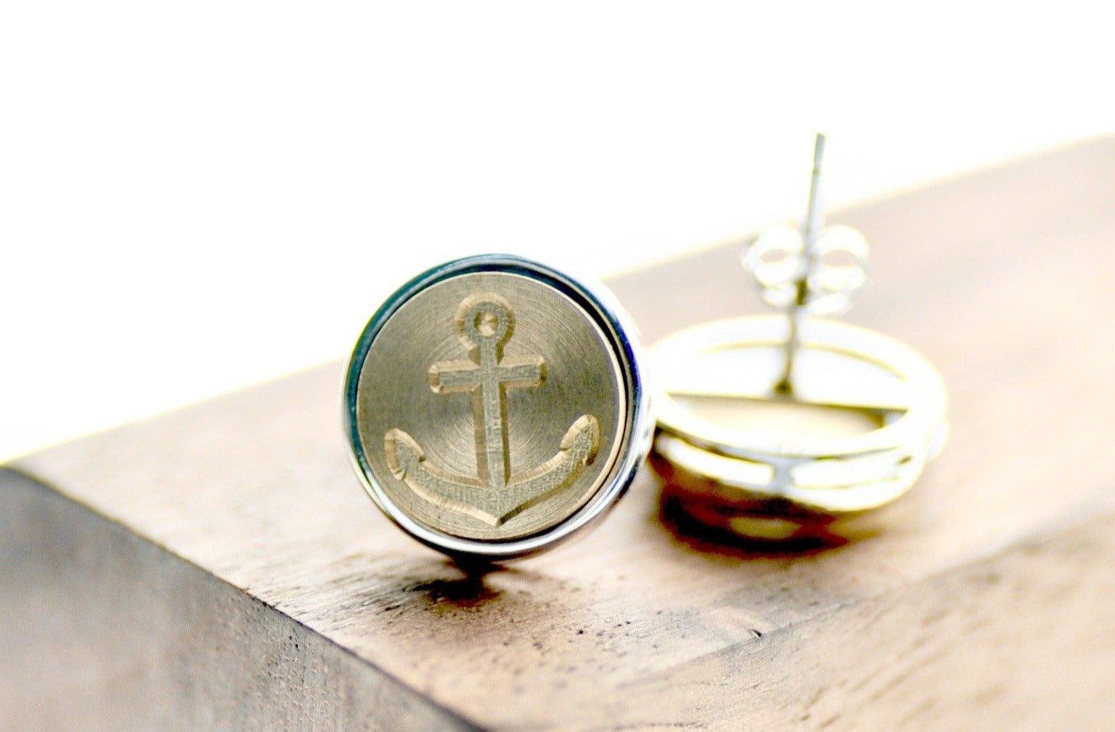 Anchor Minimal Signet Earrings - Backtozero B20 - anchor, brass, earrings, minimal, minimalearrings, nautical, signet, silver, stud, stud earrings