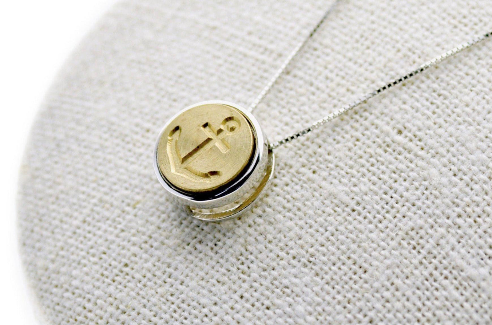 Anchor Floating Signet Necklace - Backtozero B20 - 12mm, 12mm necklace, anchor, bead, brass, charm, floating, minimal, minimalnecklace, Nautical, necklace, signet, signet necklace, silver