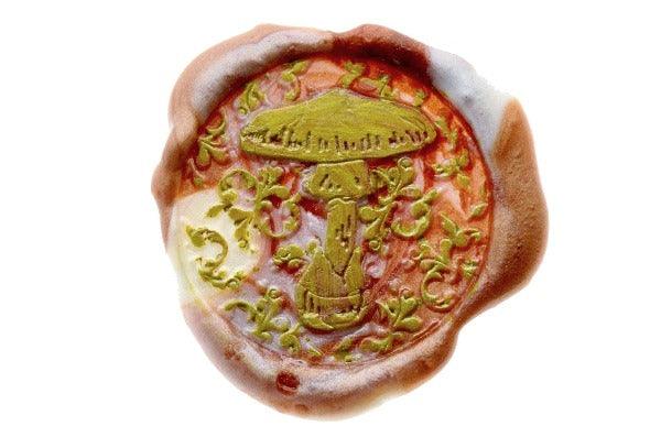 Vintage Mushroom Wax Seal Stamp Designed by Vintage Paper Garden - Backtozero B20 - 2level, collaboration, hana, hana t, marble, marble wax, Metallic, mixed wax, mushroom, pearl white, pearlized, salmon, Signature, signaturehandle