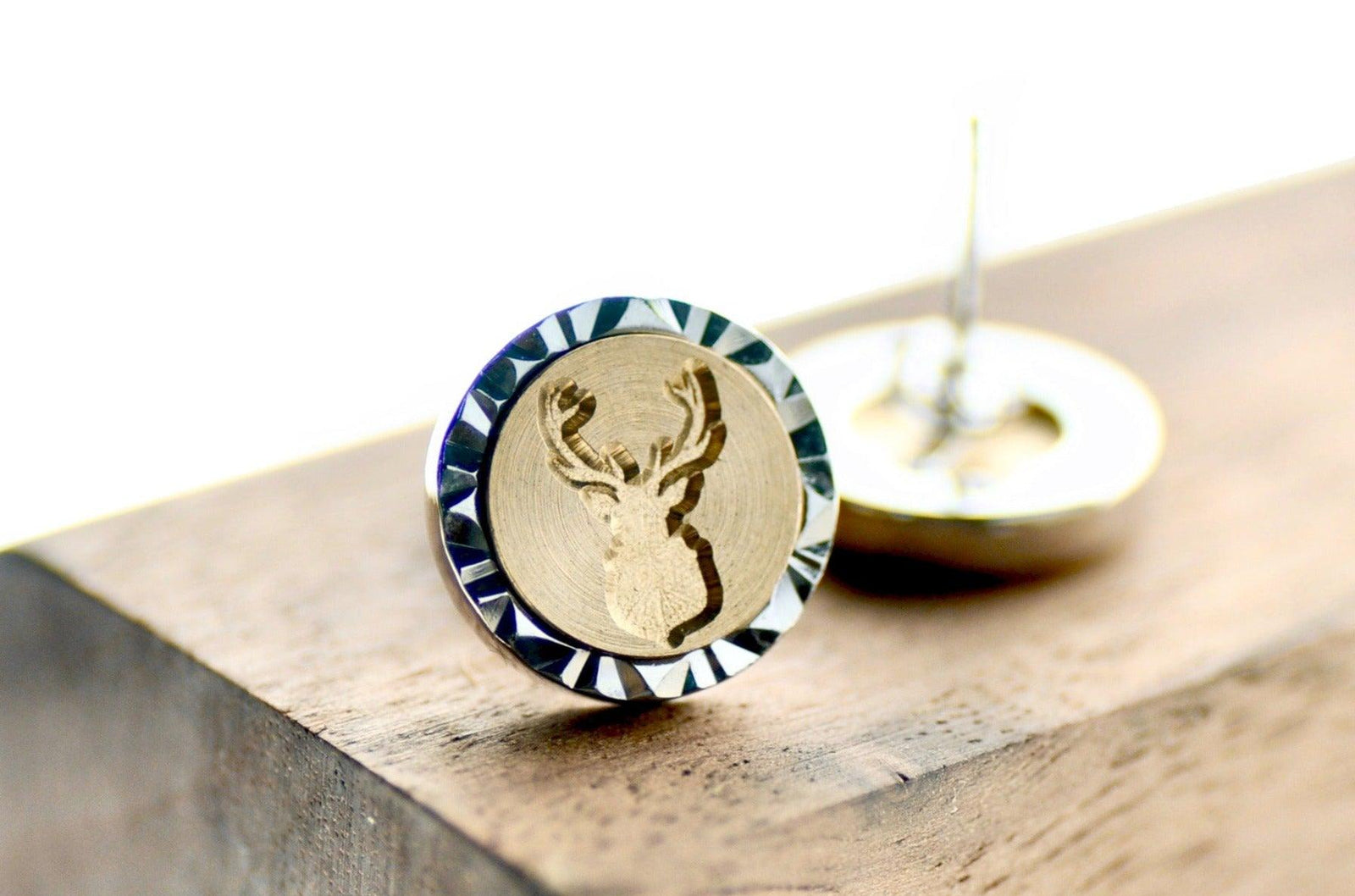 Antler Geo Signet Earrings - Backtozero B20 - antler, brass, deer, deer stag, earrings, geo, geoearrings, signet, silver, stud, stud earrings