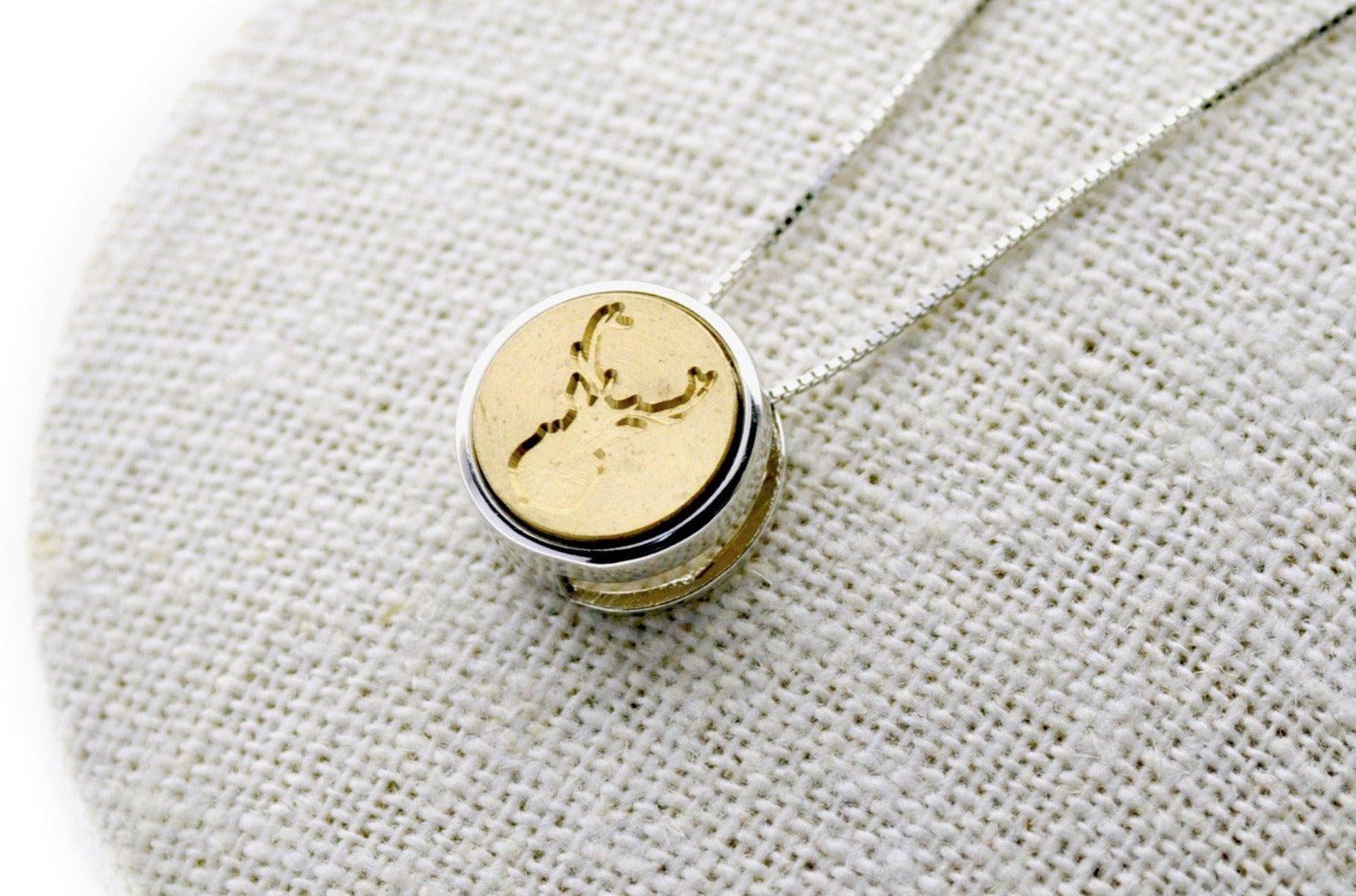 Antler Floating Signet Necklace - Backtozero B20 - 12mm, 12mm necklace, antler, bead, brass, charm, Deer, deer stag, floating, minimal, minimalnecklace, necklace, signet, signet necklace, silver