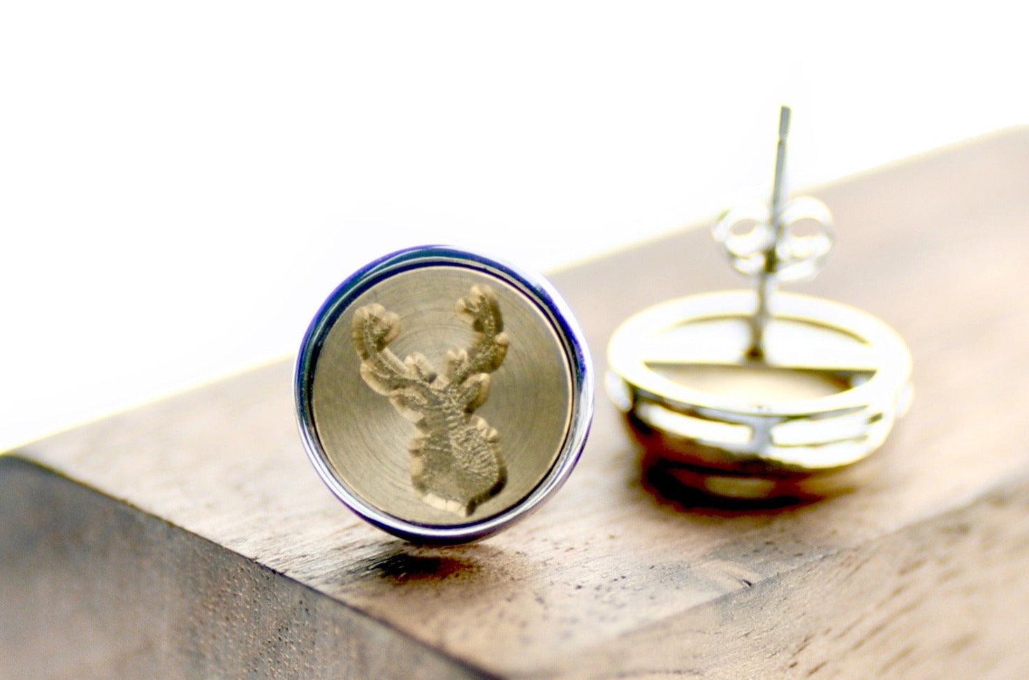 Antler Minimal Signet Earrings - Backtozero B20 - brass, Deer, deer stag, earrings, minimal, minimalearrings, signet, silver, stud, stud earrings