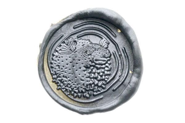 Blowfish Portrait Wax Seal Stamp - Backtozero B20 - Animal, Animal Lover, marine, marine animal, metallic pewter, ocean, Portrait, sea, Signature, signaturehandle