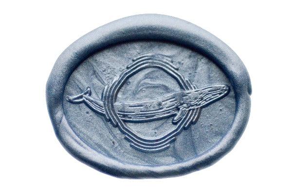 Blue Whale Portrait Wax Seal Stamp - Backtozero B20 - Animal, Animal Lover, marine, marine animal, Metallic Gray Blue, ocean, oval, Portrait, sea, Signature, signaturehandle, whale