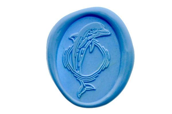 Dolphin Portrait Wax Seal Stamp - Backtozero B20 - Animal, Animal Lover, dolphin, marine, marine animal, ocean, oval, pastel blue, Portrait, sea, Signature, signaturehandle