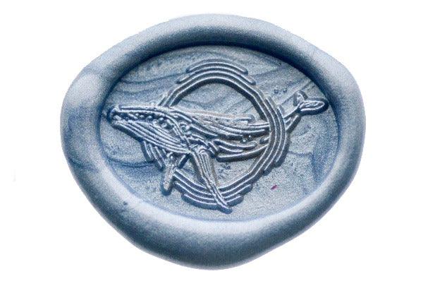 Humpback Whale Portrait Wax Seal Stamp - Backtozero B20 - Animal, Animal Lover, marine, marine animal, metallic grey blue, ocean, oval, Portrait, sea, Signature, signaturehandle, whale