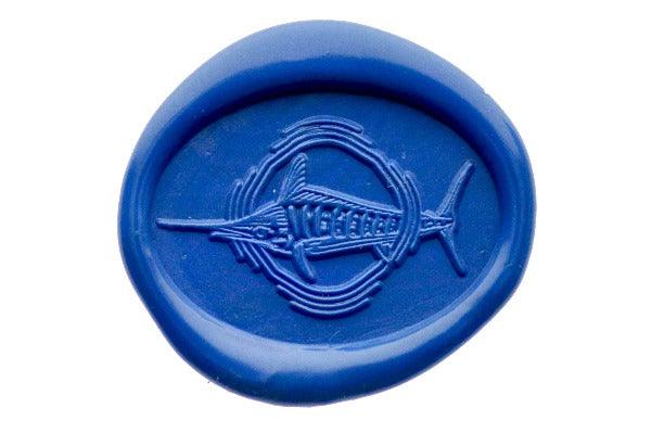 Marlin Portrait Wax Seal Stamp - Backtozero B20 - Animal, Animal Lover, Light Blue, marine, marine animal, ocean, oval, Portrait, sea, Signature, signaturehandle, whale