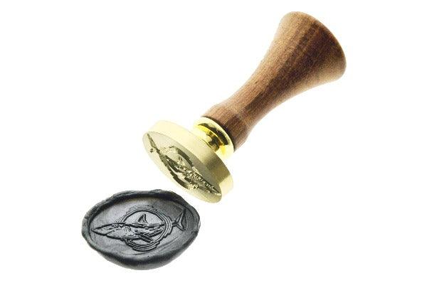 Shark Portrait Wax Seal Stamp - Backtozero B20 - Animal, Animal Lover, marine, marine animal, metallic pewter, ocean, oval, Portrait, sea, Signature, signaturehandle