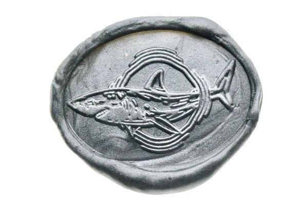 Shark Portrait Wax Seal Stamp - Backtozero B20 - Animal, Animal Lover, marine, marine animal, metallic pewter, ocean, oval, Portrait, sea, Signature, signaturehandle