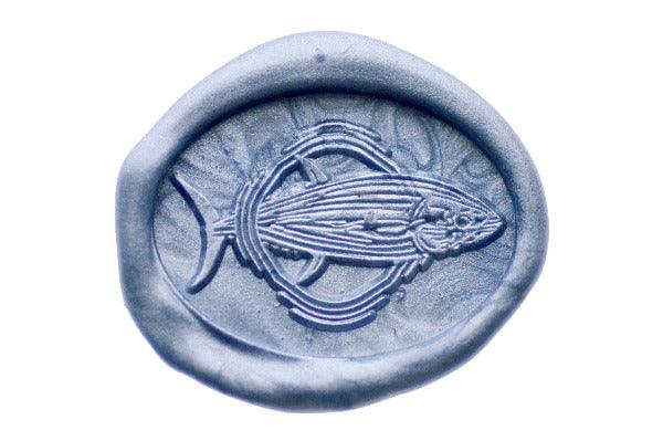 Tuna Portrait Wax Seal Stamp - Backtozero B20 - Animal, Animal Lover, Fish, marine, marine animal, Metallic Gray Blue, metallic grey blue, ocean, oval, Portrait, sea, Signature, signaturehandle