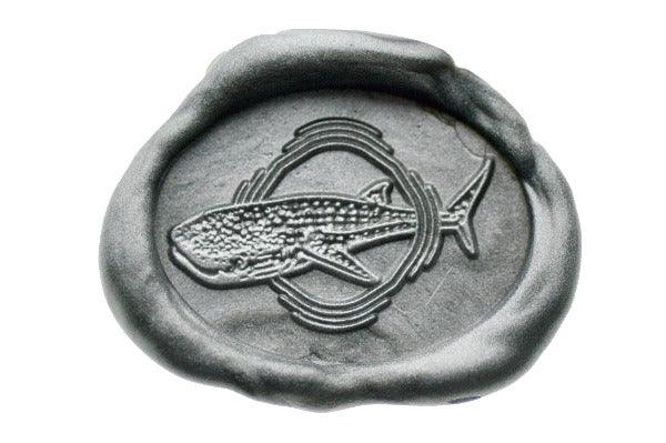 Whale Shark Portrait Wax Seal Stamp - Backtozero B20 - Animal, Animal Lover, marine, marine animal, metallic pewter, ocean, oval, Portrait, sea, Signature, signaturehandle, whale