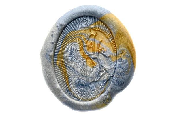 Starburst Zodiac Aquarius Wax Seal Stamp - Backtozero B20 - light gold, marble, marble wax, Metallic Blue, nature, oval, Signature, signaturehandle, Silver, starburst, zodiac