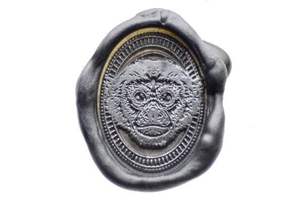 Monkey Portrait Wax Seal Stamp - Backtozero B20 - Animal, Animal Lover, black, metallic black, oval, Portrait, rainforest, Signature, signaturehandle