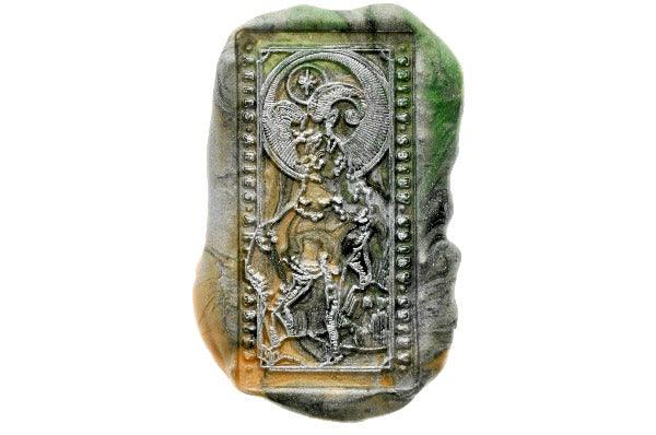 Tarot Style Zodiac Aries Wax Seal Stamp - Backtozero B20 - animal, black, forest green, goat, light gold, marble, marble wax, metallic green, ram, rectangle, Signature, signaturehandle, Silver, starburst, tarot, zodiac