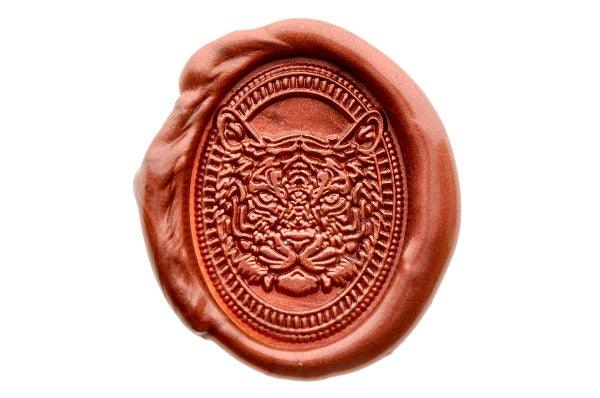 Tiger Portrait Wax Seal Stamp - Backtozero B20 - Animal, Animal Lover, Metallic Red, oval, Portrait, Signature, signaturehandle