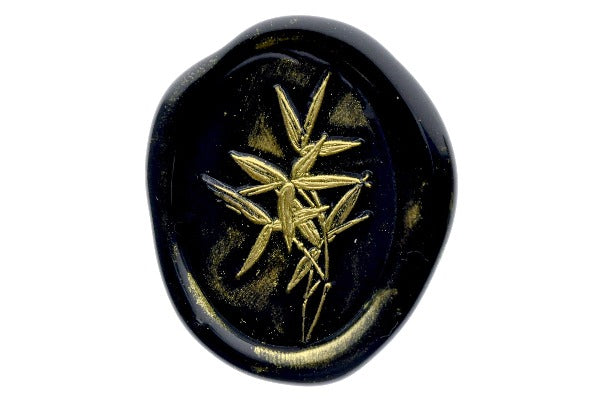 Bamboo Leaves Wax Seal Stamp - Backtozero B20 - black, botanic, Botanical, gold, gold dust, gold powder, Leaf, Leafs, Leaves, Nature, oval, Signature, signaturehandle, spring