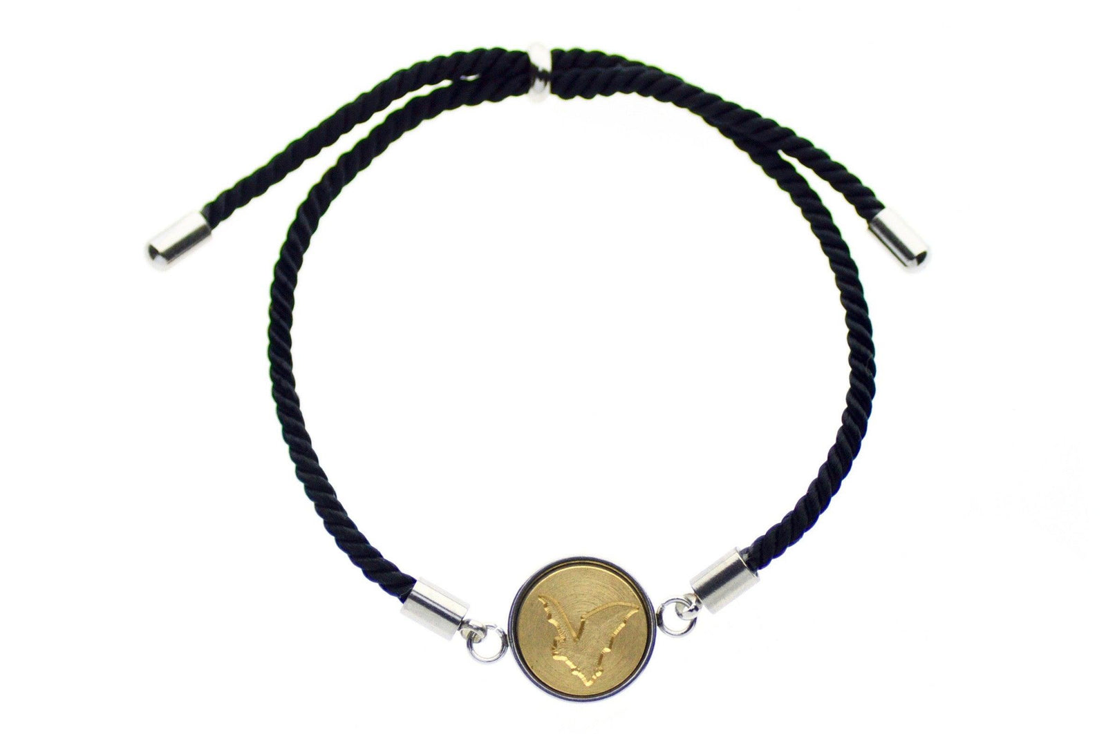 Bat Signet Bracelet - Backtozero B20 - 10mm, 12mm, adjustable, bat, black, bracelet, brass, cord, cord bracelet, minimal, signet, signet bracelet, stainless steel, twist cord