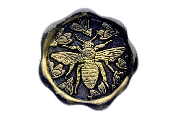 Bee & Flowers Wax Seal Stamp - Backtozero B20 - bee, black, botanic, Botanical, floral, flower, gold metallic powder, insect, metallic powder, newarrivals, Signature, signaturehandle, Snowdrop, spring