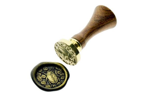 Beetle & Leaves Wax Seal Stamp - Backtozero B20 - beetle, black, botanic, Botanical, gold metallic powder, insect, leaf, leaves, metallic powder, newarrivals, Signature, signaturehandle, spring
