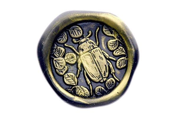Beetle & Leaves Wax Seal Stamp - Backtozero B20 - beetle, black, botanic, Botanical, gold metallic powder, insect, leaf, leaves, metallic powder, newarrivals, Signature, signaturehandle, spring