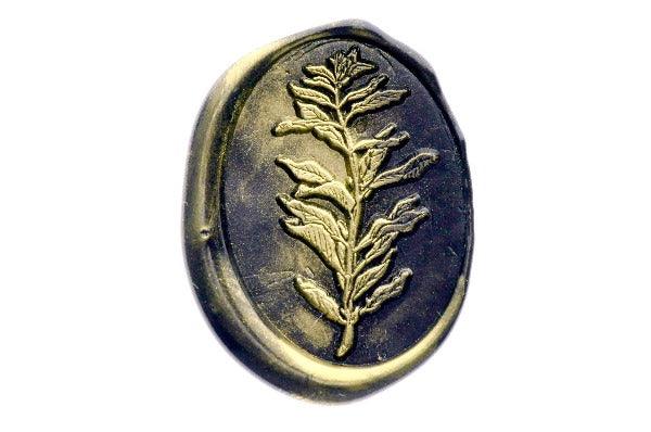 Bird Cherry Leaves Wax Seal Stamp - Backtozero B20 - black, botanic, Botanical, gold, gold dust, gold powder, Leaf, Leafs, Leaves, Nature, newarrivals, oval, Signature, signaturehandle, spring