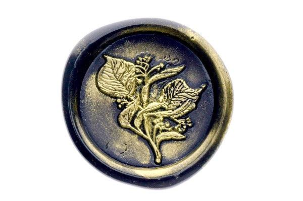 Bird Cherry Wax Seal Stamp - Backtozero B20 - black, botanic, botanical, flower, gold metallic powder, leaf, metallic powder, Nature, newarrivals, plant, Signature, signaturehandle, spring