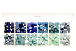 Octagon Sealing Wax Beads Palette | Shades of Blue - Backtozero B20 - blue, octagon bead, palette, sealing wax, Wax Beads