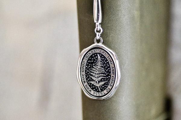 Message Wax Seal Enamel Bookmark | Fern | Patience | S - Backtozero B20 - book, book lover, bookmark, botanic, Botanical, dangle, enamel, fern, Good things take time, her, him, lapel, metal, newarrivals, pendant, Silver, soft enamel, starry