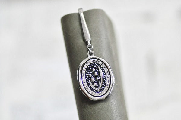 Message Wax Seal Enamel Bookmark | Lily of the Valley | S - Backtozero B20 - book, Book Accessories, book lover, bookmark, botanic, Botanical, dangle, enamel, Flower, flowers, her, him, lapel, lily of the valley, metal, pendant, Silver, soft enamel, starry